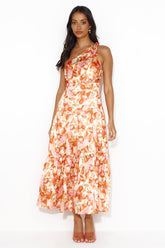 Blast Of Color One Shoulder Satin Midi Dress Orange