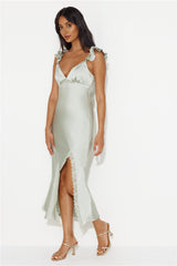 Dance With Fireflies Satin Midi Dress Sage