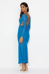 Grand Gesture Long Sleeve Mesh Maxi Dress Blue