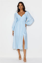 Dancing Deni Long Sleeve Midi Dress Blue