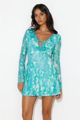 Fun For All Long Sleeve Mesh Mini Dress Green