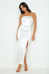 Opal Light Strapless Satin Maxi Dress White
