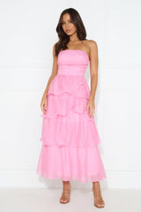 Number One Option Strapless Midi Dress Pink