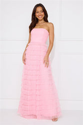 Honeyed Horizons Strapless Mesh Maxi Dress Pink