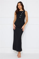 Days In Linen Blend Maxi Skirt Black