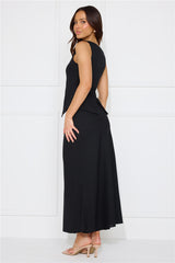Days In Linen Blend Maxi Skirt Black