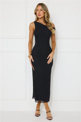 Lost In The Music Mesh Off Shoulder Midi Dress Black