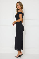 Lost In The Music Mesh Off Shoulder Midi Dress Black