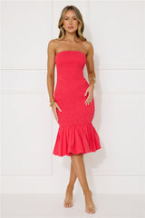 In My Direction Strapless Bubble Midi Dress Red