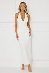 Ocean Beauty Halter Pearl Maxi Dress White