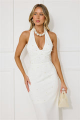 Ocean Beauty Halter Pearl Maxi Dress White
