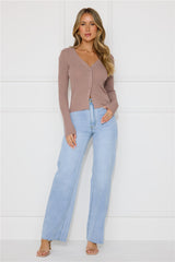 Buttoned Up Ribbed Long Sleeve Top Brown