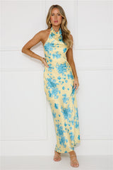Love Signs Halter Satin Maxi Dress Yellow