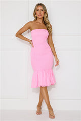 In My Direction Strapless Bubble Midi Dress Pink