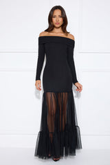 Captivating Gaze Off Shoulder Maxi Dress Black