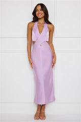 Chic Soirée Satin Halter Midi Dress Lilac