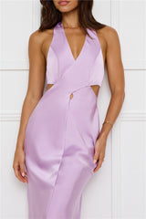 Chic Soirée Satin Halter Midi Dress Lilac