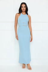 Haute Influence Halter Maxi Dress Blue
