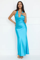 High Sheen Halter Maxi Dress Blue