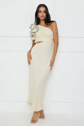 Harbour Dreams One Shoulder Maxi Dress Cream