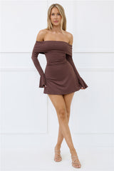 Explain Everything Off Shoulder Mini Dress Brown