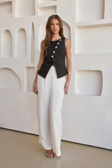 Days In Linen Blend Top Black