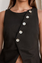 Days In Linen Blend Top Black