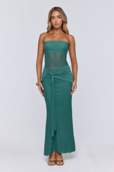 Kissable Strapless Mesh Maxi Dress Teal