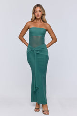 Kissable Strapless Mesh Maxi Dress Teal