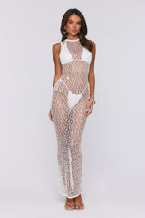 Main Event Ready Crochet Pearl Sheer Maxi Dress Cream