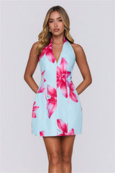 Dreamelle Halter Mini Dress Blue