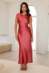 Luxe Destinations Satin Maxi Dress Rust