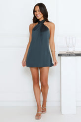 Exclusive Parties Halter Satin Mini Dress Green