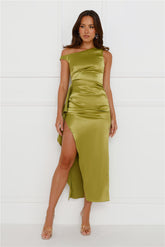 Lavinia Off Shoulder Satin Midi Dress Green