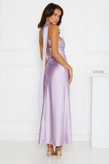 Be Noticed Strapless Satin Maxi Dress Lilac