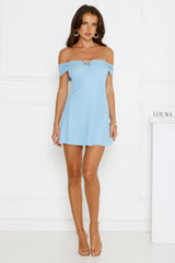 Island Haze Off Shoulder Mesh Mini Dress Blue