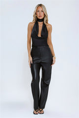Chic Nightfall Satin Halter Top Black