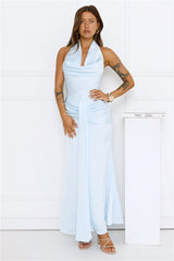 Afterglow Hours Halter Maxi Dress Blue