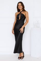 Essence of Style Halter Satin Maxi Dress Black