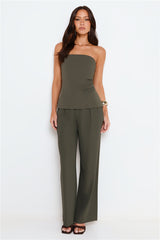 Linear Mood High Rise Straight Leg Tailored Pants Khaki