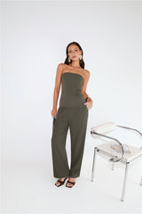 Linear Mood High Rise Straight Leg Tailored Pants Khaki