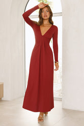 Gatekeep Long Sleeve Maxi Dress Burgundy