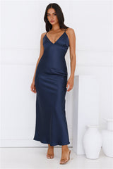 Chic 'Fit Slip Satin Maxi Dress Navy