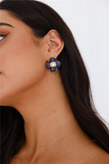 18k Gold Plated Navy Flower Earrings Gold