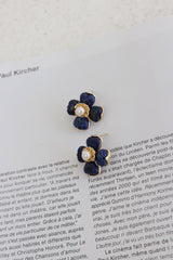 18k Gold Plated Navy Flower Earrings Gold