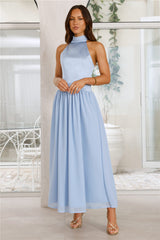 Lovely Magic Satin Halter Maxi Dress Blue
