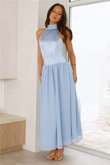 Lovely Magic Satin Halter Maxi Dress Blue