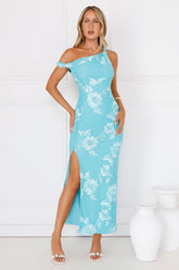 Billions Off Shoulder Mesh Maxi Dress Aqua
