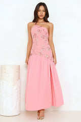 Love's Secret Garden One Shoulder Maxi Dress Pink