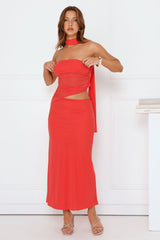 Look Don't Touch Strapless Mesh Maxi Dress Coral